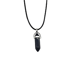 black Minimalist Hexagonal Prism Night Light Lobster Clasp Wax Rope Sweater Chain Pendant Necklace with Tail Chain