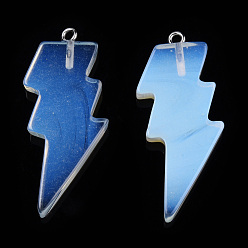 Opalite Opalite Pendants, Lightning Bolt Charm, with Stainless Steel Color Tone 304 Stainless Steel Loops, 40~44.5x17~20x4.5~6mm, Hole: 2mm