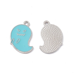 Dark Turquoise Alloy Pendant, with Enamel, Ghost Charm, Platinum, Dark Turquoise, 22x14x1.5mm, Hole: 1.8mm