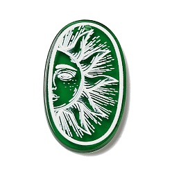 Green Transparent Acrylic Pendants, Oval with Sun Charm, Green, 44x26x3mm, Hole: 1.8mm