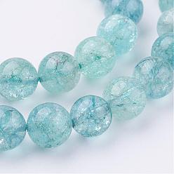 Pale Turquoise Natural Crackle Quartz Beads Strands, Dyed, Round, Pale Turquoise, 6mm, Hole: 1mm, about 63pcs/strand, 16 inch