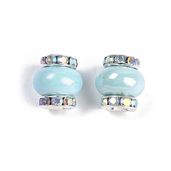 Светло-голубой Бусины из смолы с латунными стразами рондель, в форме фонаря, для браслетов, , декор ручки, без кадмия и без свинца, светло-голубой, 14.5x13.5 мм, отверстие : 3.5 мм