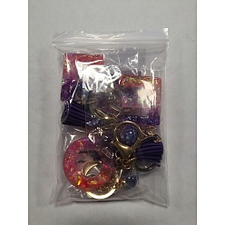 Lilac 4Pcs 4 Styles Resin Keychains, with Iron Keychain Findings, Glass Ball Pendants(with Plastic inside) and Sponge Tassels, Letter Love, Light Gold, Lilac, 9.5cm, 1pc/style