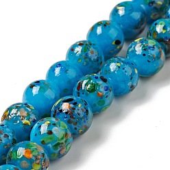Dodger Blue Handmade Lampwork Beads Strand, Round, Dodger Blue, 10x9~10mm, Hole: 1.2mm, about 40pcs/strand, 14.76 inch(37.5cm)