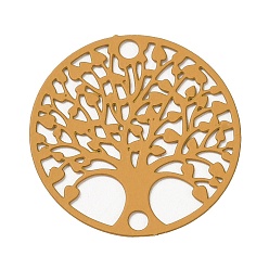 Peru Spray Painted 430 Stainless Steel Connector Charms, Flat Round with Tree of Life Link, Peru, 20x0.5mm, Hole: 1.8mm