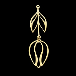 Golden 201 Edelstahl Anhänger, Laserschnitt, mit Ringe springen, Blume, golden, 48.5 mm, Bohrung: 1.2 mm
