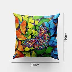 Butterfly DIY Diamond Painting Pillowcase Kits, including Cloth, Resin Rhinestones, Diamond Sticky Pen, Tray Plate and Glue Clay, Square, Butterfly Pattern, 300x300mm