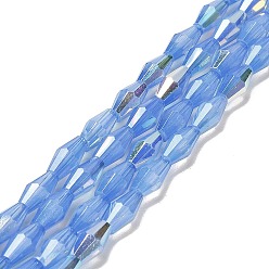 Cornflower Blue Baking Painted Glass Beads Strands, Imitation Opalite, Faceted, AB Color, Bicone, Cornflower Blue, 4x8mm, Hole: 0.9mm, about 67pcs/strand, 22.44''(57cm)