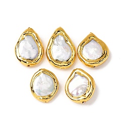 Белый Натуральный жемчуг в стиле барокко, культивированный пресноводный жемчуг, край позолоченный, самородки, белые, 15~20x13~14x4~6 мм, отверстие : 0.6 мм