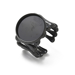 Black 304 Stainless Steel Cuff Ring Components, Round Bezel Pad Ring Setting, Ion Plating(IP), Long-Lasting Plated, Black, 18mm,18mm, Tray Size: 16mm