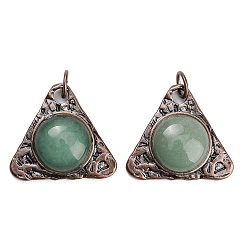 Green Aventurine Natural Green Aventurine Pendants, Alloy Triangle Bezeled Charms, Red Copper, 30x33.5x10mm, Hole: 6.3mm