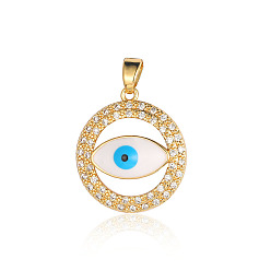 Real 18K Gold Plated Brass Micro Pave Cubic Zirconia Pendants, Evil Eye Charms, Real 18K Gold Plated, 20x18x3.8mm