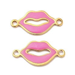 Ярко-Розовый 304 эмалированные подвески из нержавеющей стали, губы ссылки, ионное покрытие (ip), золотые, ярко-розовый, 9.5x19x1 мм, отверстие : 1.5 мм