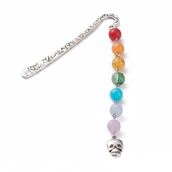 Colorful Tibetan Style Alloy Bookmarks for Halloween's Day, with Alloy Pendants and Chakras Theme Imitation Gemstone Acrylic Beads, Skull, Antique Silver, Colorful, Skull: 121.5x10mm, 80x6.5x2.5mm