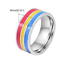 Gold Rainbow Pride Flag Stainless Steel Finger Ring, Gold, US Size 8(18.1mm)