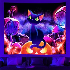 Cat Shape UV Reactive Blacklight Trippy Wall Hanging Tapestry, Hippie Plant Mushroom & Cat Tapestry for Home Decoration, Rectangle, Cat Shape, 750x1000mm