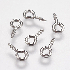 Stainless Steel Color 304 Stainless Steel Screw Eye Pin Peg Bails, For Half Drilled Beads, Stainless Steel Color, 8x4x1mm, Hole: 2mm