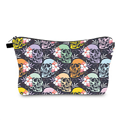Colorful Halloween Skull Pattern Polyester Waterpoof Makeup Storage Bag, Multi-functional Travel Toilet Bag, Clutch Bag with Zipper for Women, Colorful, 22x18x13.5cm