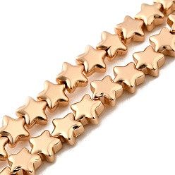 Светло-Золотое Покрытие Стеклянные бусины с гальваническим покрытием , звезда, полное покрытие, свет позолоченные, 8x8.5x4 мм, отверстие : 0.8 мм, около 56 шт / нитка, 15.51'' (39.4 см)