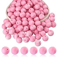 Pearl Pink 100Pcs Silicone Beads Round Rubber Bead 15MM Loose Spacer Beads for DIY Supplies Jewelry Keychain Making, Pearl Pink, 15mm