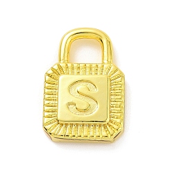 Letter S Eco-friendly Rack Plating Brass Pendants, Cadmium Free & Lead Free, Long-Lasting Plated, Lock with Alphabet, Real 18K Gold Plated, Letter.S, 15x10x3mm, Hole: 3.5x4mm