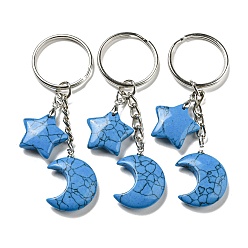 Синтетическая Бирюза Брелки с подвеской в виде луны и звезды из синтетической бирюзы Рейки, с железными кольцами для ключей, 7.8 см