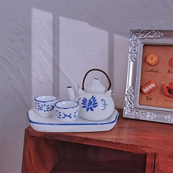 White Ceramic Tea Set, Micro Landscape Home Dollhouse Accessories, Pretending Prop Decorations, White, 12~63x15~43mm, 4pcs/set