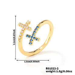 Синий Латунные микро проложить манжеты кольца кубического циркония, крестовые кольца для женщин, синие, размер США 12 3/4 (22 мм)