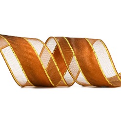 Tierra de siena Cintas de organza de color sólido, cinta dorada de borde con cable, para la decoración del partido, embalaje de regalo, tierra de siena, 1" (25 mm), sobre 50yard / rodillo (45.72 m / rollo)