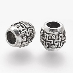 Antique Silver Rack Plating Alloy European Beads, Large Hole Beads, Round, Antique Silver, 10.5x10mm, Hole: 5mm
