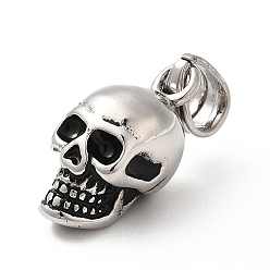 Antique Silver 304 Stainless Steel Pendants, Skull Charm, Antique Silver, 19x9x10mm, Hole: 6x4.5mm