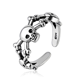 Silver Thailand Sterling Silver Skull Spider Open Cuff Finger Ring, Gothic Jewelry for Women, Silver, Inner Diameter: 16mm