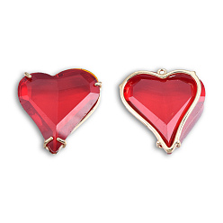 Red Transparent K9 Glass Pendants, with Light Gold Plated Brass Findings, Cadmium Free & Lead Free, Faceted, Heart, Red, 26.5x26.5x7.5mm, Hole: 1.2mm