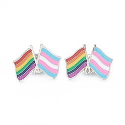 Colorful Alloy Pride Enamel Brooches, Enamel Pin, with Butterfly Clutches, Rainbow Flag, Platinum, Colorful, 20.5x28x10mm