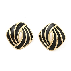 Черный PVD вакуумное покрытие золото 304 серьги-гвоздики из нержавеющей стали для женщин, с эмалью, ромб, чёрные, 21.5x21.5 мм