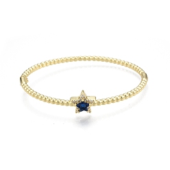 Midnight Blue Cubic Zirconia Star Hinged Bangle, Real 18K Gold Plated Brass Jewelry for Women, Midnight Blue, Inner Diameter: 2x2-3/8 inch (4.95x5.9cm)