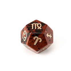 Mahogany Obsidian Natural Mahogany Obsidian Classical 12-Sided Polyhedral Dice, Engrave Twelve Constellations Divination Game Toy, 20x20mm