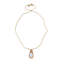 Opalite Opalite Teardrop Pendant Necklace, Adjustable Braided Wax String Choker Necklace, 31.89 inch(81cm)