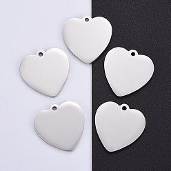 Stainless Steel Color 304 Stainless Steel Pendants, Manual Polishing, Blank Stamping Tags, Double Side Polished, Heart, Stainless Steel Color, 20x20x1.8mm, Hole: 2.2mm