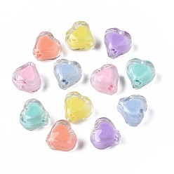 Mixed Color Transparent Acrylic Beads, Bead in Bead, Heart, Mixed Color, 11x11.5x8mm, Hole: 2mm, about 650pcs/500g