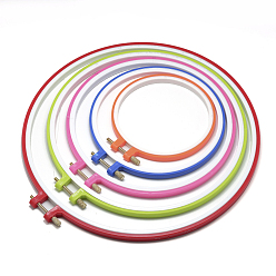 Mixed Color Plastic 3D Adjustable Cross-stitch Ribbon Embroidery Frame Hoop, Needlework Stretch Tools, Embroidered Circles, Quilting Hoop, with Random Metal Color, Mixed Color, 9~10x125~285mm, 5pcs/set
