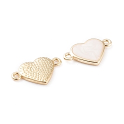 Real 18K Gold Plated Brass Enamel Links, Long-Lasting Plated, Heart, White, Real 18K Gold Plated, 11x17.5x2mm, Hole: 1.4mm