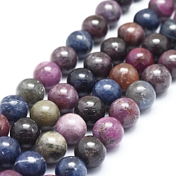 Mixed Stone Natural Africa Red Corundum/Ruby and Sapphire Beads Strands, Round, 10mm, Hole: 1mm, about 39pcs/strand, 15.94 inch(40.5cm)