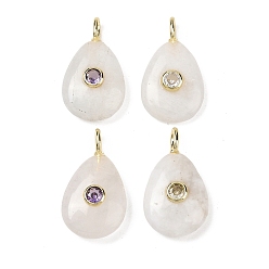 White Moonstone Подвески из натурального белого лунного камня, подвески в форме слезы с латунной микропаве с кубическими цирконами разных цветов, золотые, 26x15x5.5~7 мм, отверстие : 2 мм