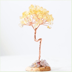 Citrine Natural Citrine Tree of Life Feng Shui Ornaments, Home Display Decorations, with Agate Slice, 40x35x80mm