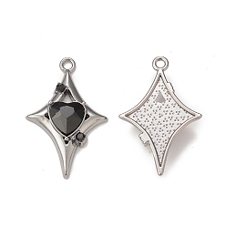 Black Alloy Glass Pendants, Star Charms, Gunmetal, Black, 30.5x19.5x4.5mm, Hole: 1.8mm