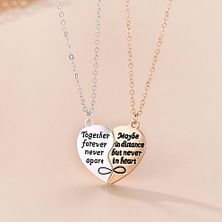 Platinum & Golden 2Pcs 2 Style Alloy Magnet Heart Matching Pendant Necklaces Set, Word Couple Necklaces for Valentine's Day, Platinum & Golden, 11.81~15.75 inch(30~40cm), 1Pc/style