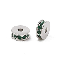 Зеленый Стойки обшивки латунь микро проложить кубического циркония бусы, долговечный, без свинца и без кадмия, Плоский круглый / диск, Реальная платина, зелёные, 6x2.3 мм, отверстие : 1.6 мм