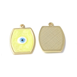 Champagne Yellow Brass Enamel Pendants, Real 18K Gold Plated, Long-Lasting Plated, Rectangle with Evil Eye Charm, Champagne Yellow, 29.5x21x2.5mm, Hole: 1.8mm