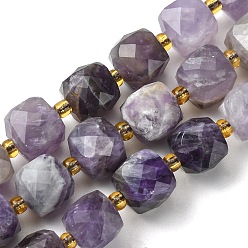 Amethyst Natural Amethyst Beads Strands, with Seed Beads, Faceted Cube, 8~9x8~9x8~9mm, Hole: 0.9~1mm, about 35~39pcs/strand, 14.80''~15.16''(37.6~38.5cm)